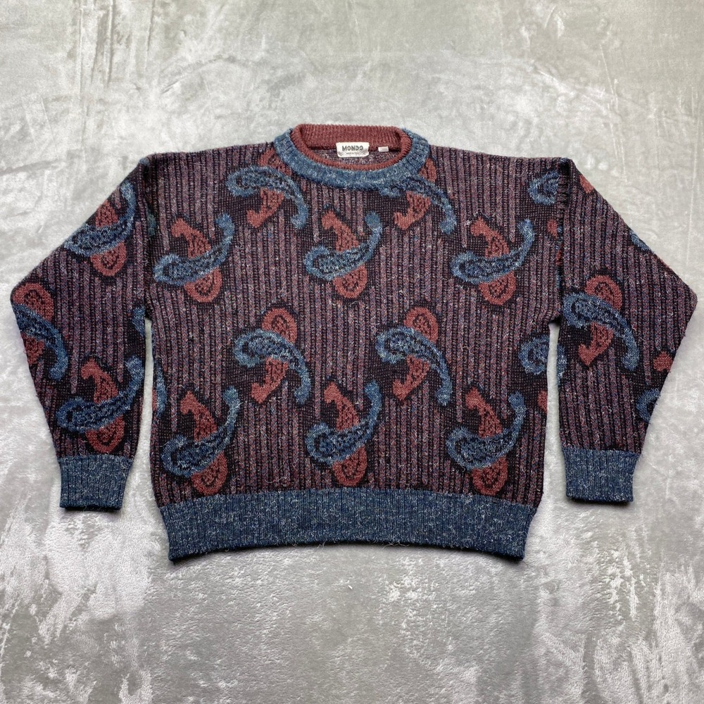 MONDO Mens Vintage Paisley Stripe Knit‎ Sweater Italy Sz M Boho Wool Alpaca